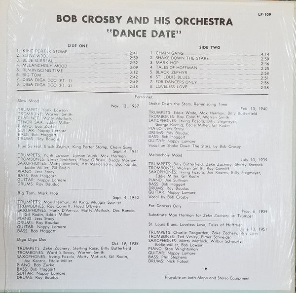 Bob Crosby : Dance Date (LP, Album, Mono, Red)