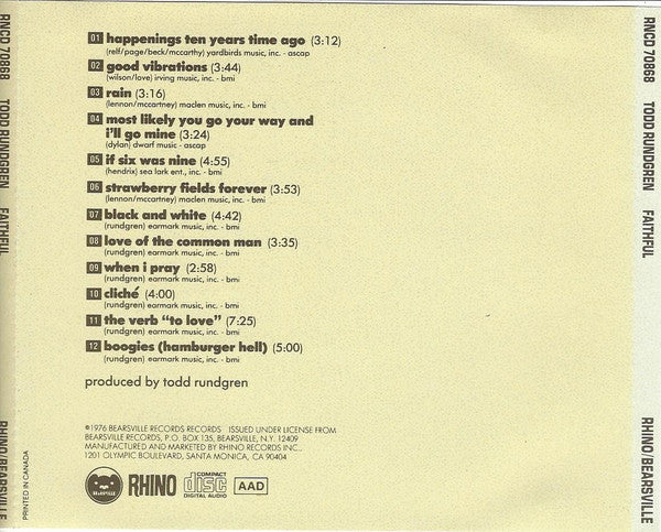 Todd Rundgren : Faithful (CD, Album, RE, RM, Dis)