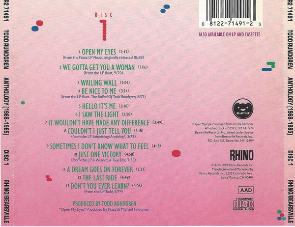 Todd Rundgren : Anthology - (1968 - 1985) (2xCD, Album, Comp)