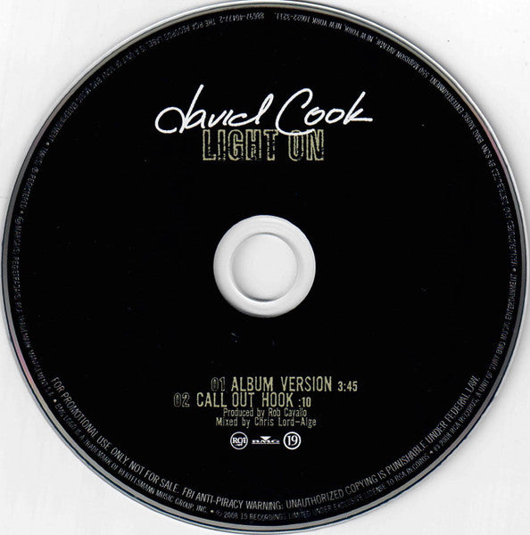 David Cook (2) : Light On (CD, Single, Promo)