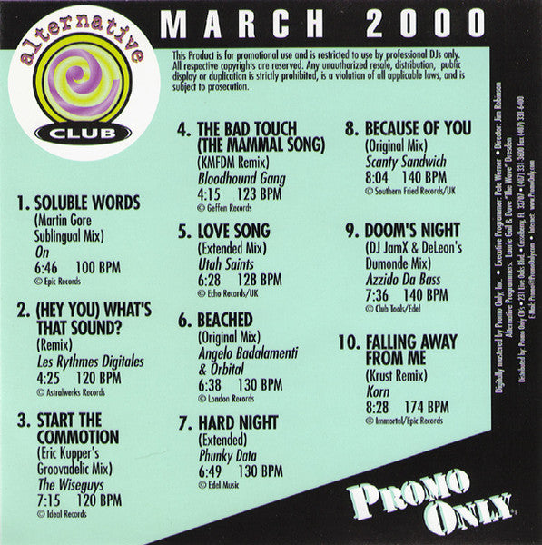 Various : Promo Only Alternative Club March 2000 (CD, Comp, Promo)