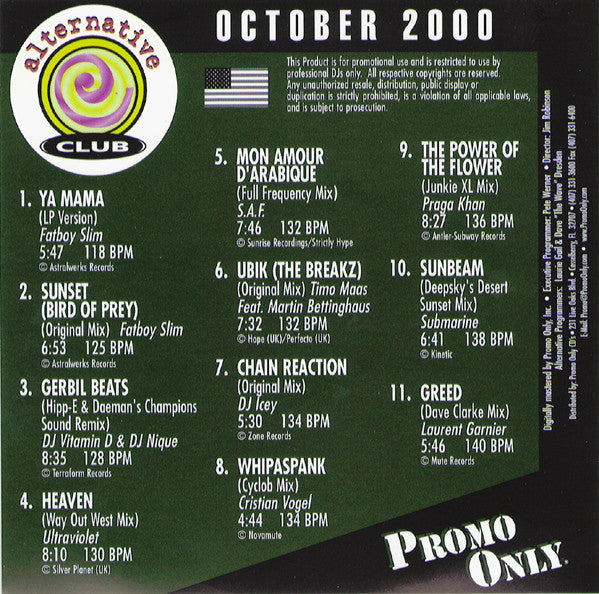 Various : Promo Only Alternative Club October 2000 (CD, Comp, Promo)
