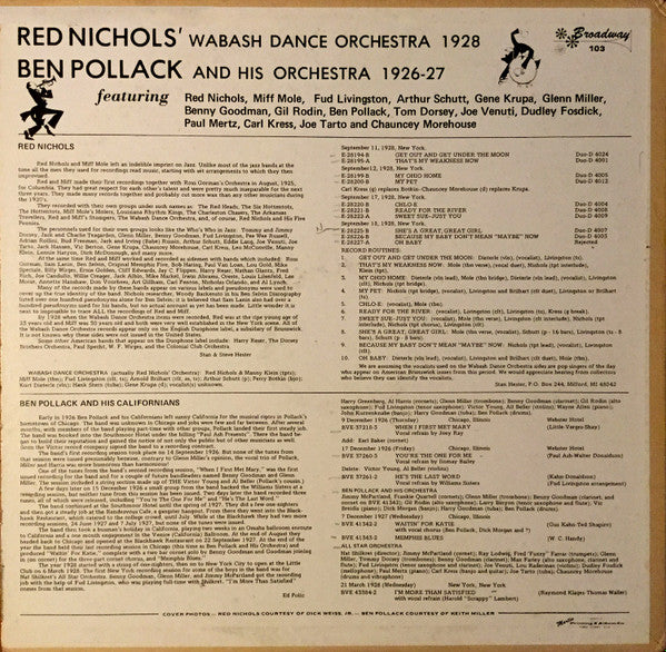 Ben Pollack, Red Nichols, The Wabash Dance Orchestra : Red & Ben (LP, Album, Comp, Mono)