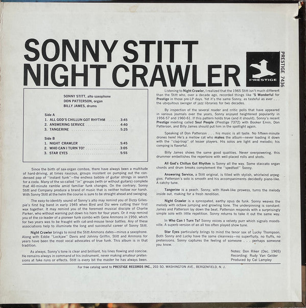 Sonny Stitt With Don Patterson : Night Crawler (LP, Album)