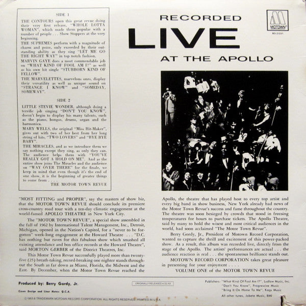 Various : The Motor-Town Revue Vol. 1 - Recorded Live At The Apollo (LP, Comp, RE)