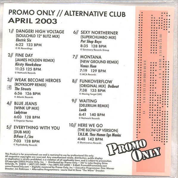 Various : Promo Only // Alternative Club April 2003 (CD, Comp, Promo)