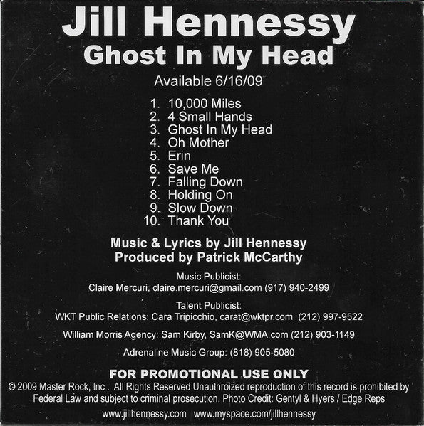 Jill Hennessy : Ghost In My Head (CD, Album, Promo)