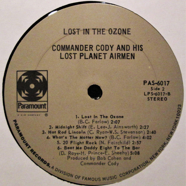 Commander Cody And His Lost Planet Airmen : Lost In The Ozone (LP, Album, PRC)
