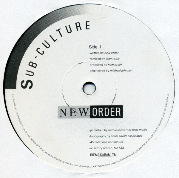 New Order : Sub-Culture (12")