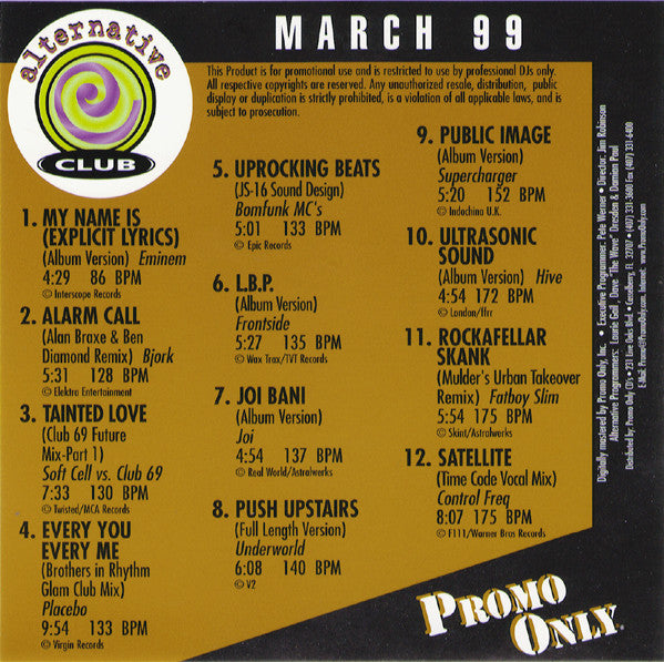 Various : Promo Only Alternative Club March 99 (CD, Comp, Promo)