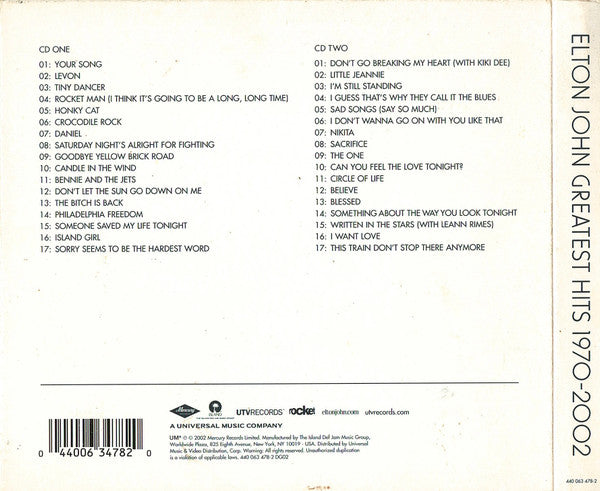 Elton John : Greatest Hits 1970-2002 (2xCD, Comp, RM)