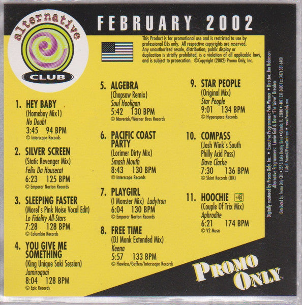 Various : Promo Only Alternative Club February 2002 (CD, Comp, Promo)