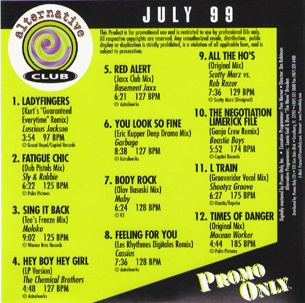 Various : Promo Only Alternative Club July 99 (CD, Comp, Promo)