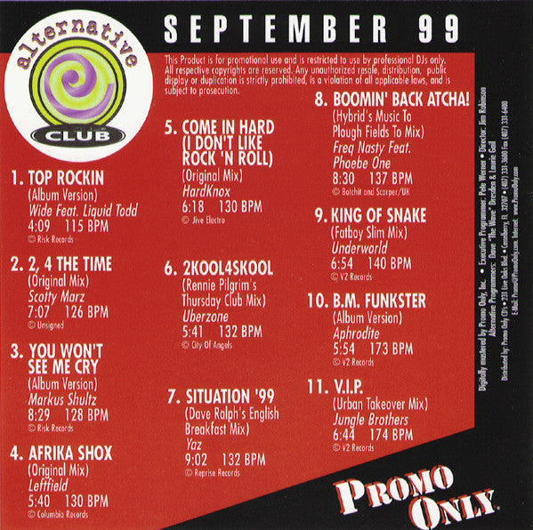 Various : Promo Only Alternative Club September 99 (CD, Comp, Promo)
