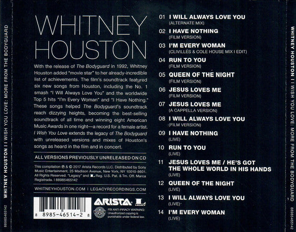 Whitney Houston : I Wish You Love: More From The Bodyguard (CD, Comp)