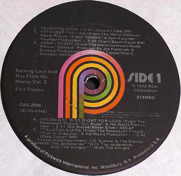 Elvis Presley : Burning Love And Hits From His Movies, Vol. 2 (LP, Comp, RE)