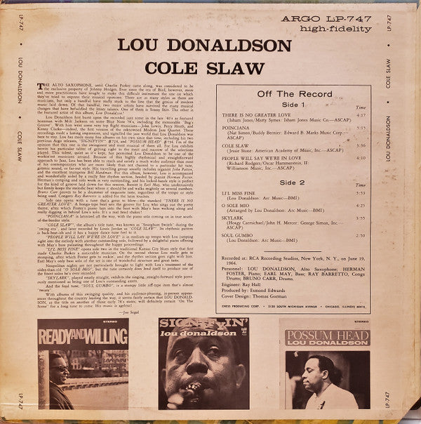 Lou Donaldson : Cole Slaw (LP, Album, RE)