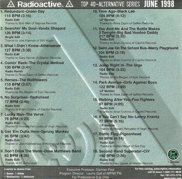 Various : Radioactive Top 40 - Alternative Series June 1998 (CD, Comp, Promo)