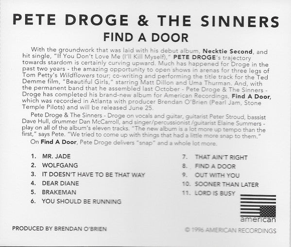 Pete Droge & The Sinners : Find A Door (CD, Advance, Album, Promo)