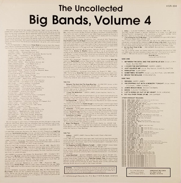 Various : The Uncollected Big Bands Vol. 4 (LP, Mono)