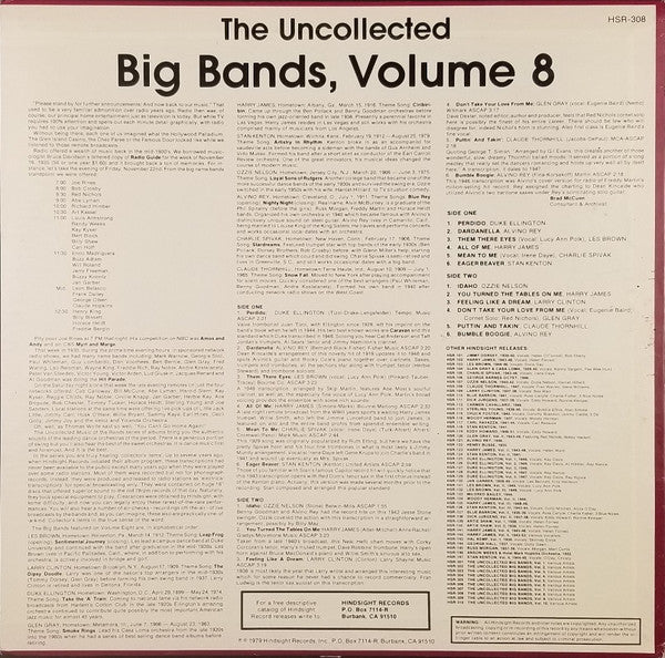 Various : The Uncollected Big Bands Vol. 8 (LP, Mono)