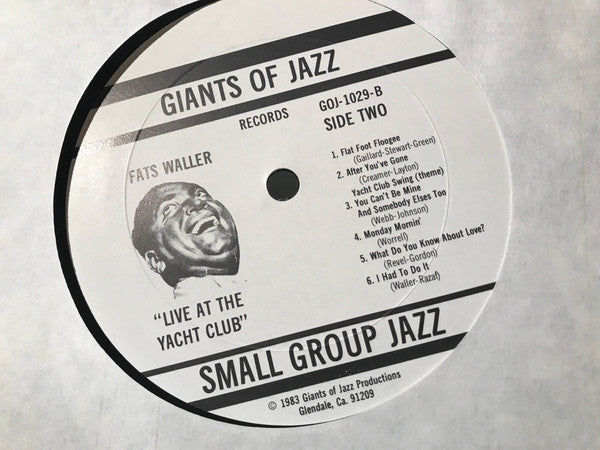 Fats Waller : Live At The Yacht Club (LP, Album, Mono)