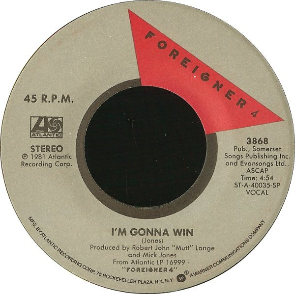 Foreigner : Waiting For A Girl Like You (7", Single, SP )