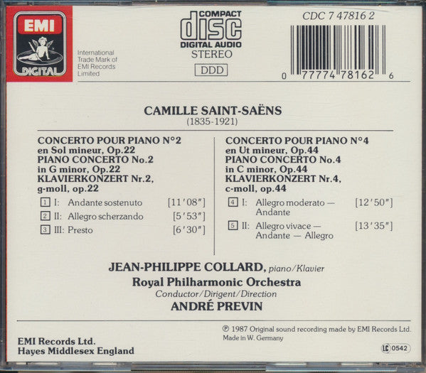 Camille Saint-Saëns, Jean-Philippe Collard, André Previn, Royal Philharmonic Orchestra : Concertos Pour Piano Nos. 2 & 4 (CD, Comp)