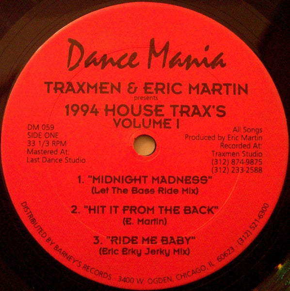 Traxmen & Eric Martin : 1994 House Trax's Volume I (12", Red)