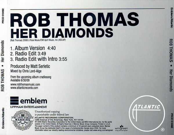 Rob Thomas : Her Diamonds (CD, Single, Promo)