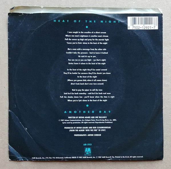 Bryan Adams : Heat Of The Night (7", Single, Styrene, Car)
