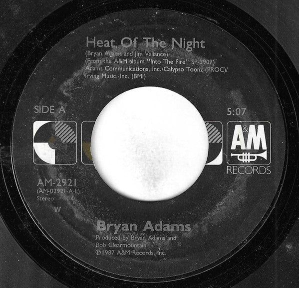 Bryan Adams : Heat Of The Night (7", Single, Styrene, Car)