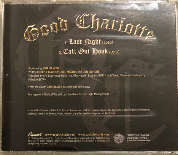 Good Charlotte : Last Night (CD, Single, Promo)