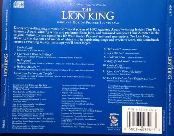 Various : The Lion King (Original Motion Picture Soundtrack) (CD, Album)