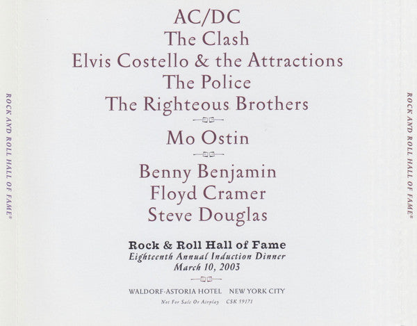 Various : Rock And Roll Hall Of Fame Eighteenth Annual Induction Dinner - March 10, 2003 (CD, Comp)