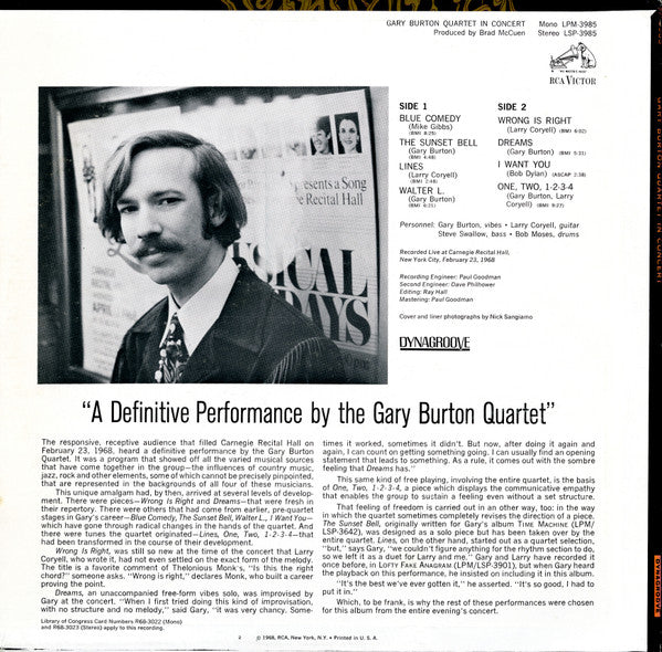 Gary Burton Quartet : In Concert (LP, Album, Ind)