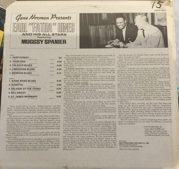 Earl Hines And His All-Stars : Gene Norman Presents Earl "Fatha" Hines And His All Stars Featuring Muggsy Spanier (LP, Album)