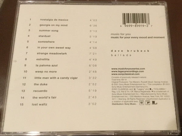 Dave Brubeck : Ballads (CD, Comp, Sli)