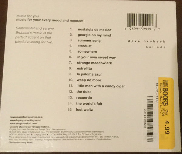 Dave Brubeck : Ballads (CD, Comp, Sli)