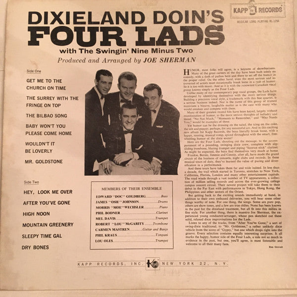 The Four Lads : Dixieland Doin's (LP, Mono, Promo)