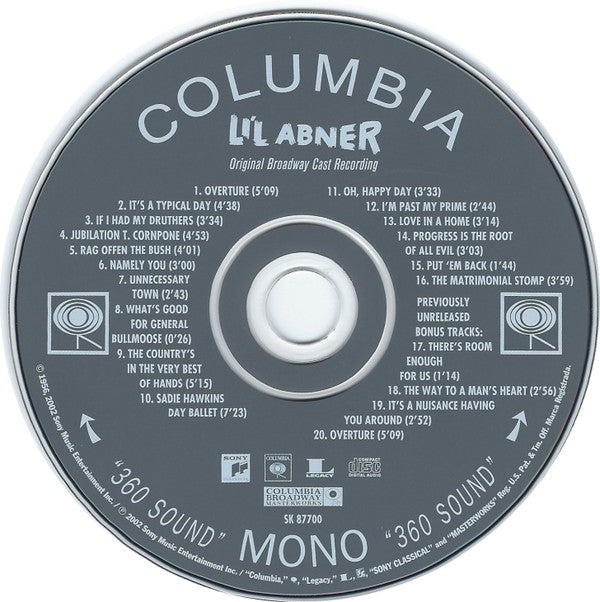 Norman Panama, Melvin Frank & Michael Kidd : Li'l Abner (An Original Musical Comedy) (CD, Album, Mono, RE)