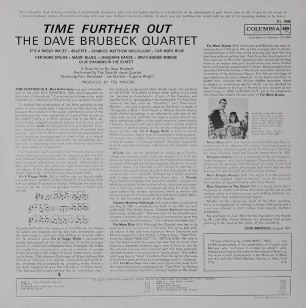 The Dave Brubeck Quartet : Time Further Out (Miro Reflections) (LP, Album, Mono, Hol)