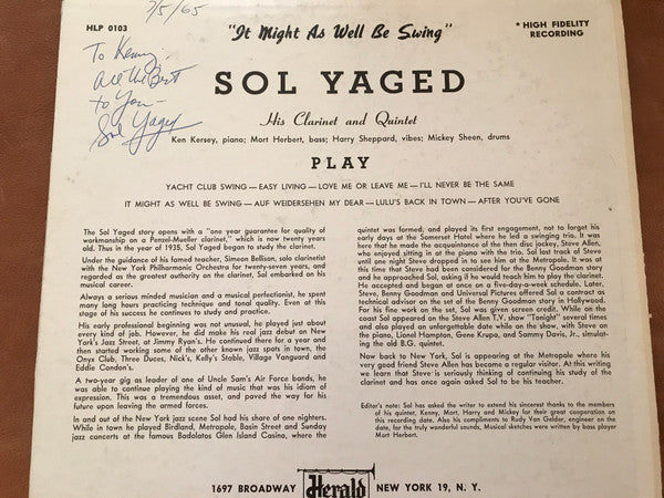 Sol Yaged : It Might As Well Be Swing (LP, Album, Mono, Bla)