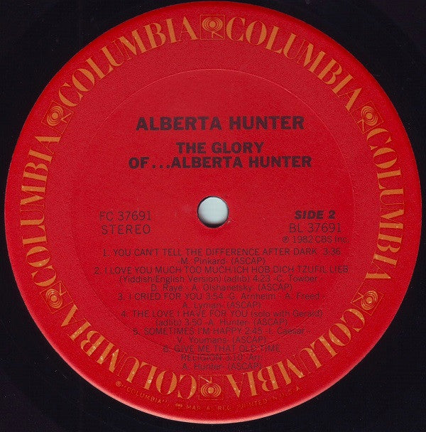 Alberta Hunter : The Glory Of…Alberta Hunter (LP, Album, Ter)