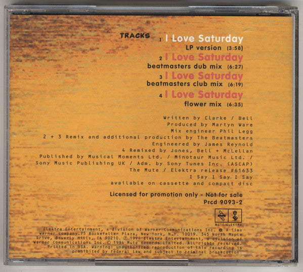 Erasure : I Love Saturday (CD, Maxi, Promo)