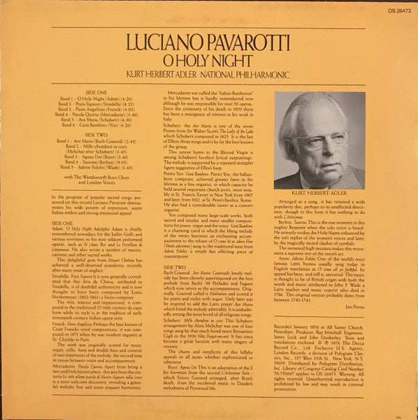 Luciano Pavarotti, National Philharmonic Orchestra, Kurt Herbert Adler : O Holy Night (LP, Album, RE, Tra)