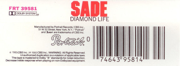 Sade : Diamond Life (Cass, Album, RE)