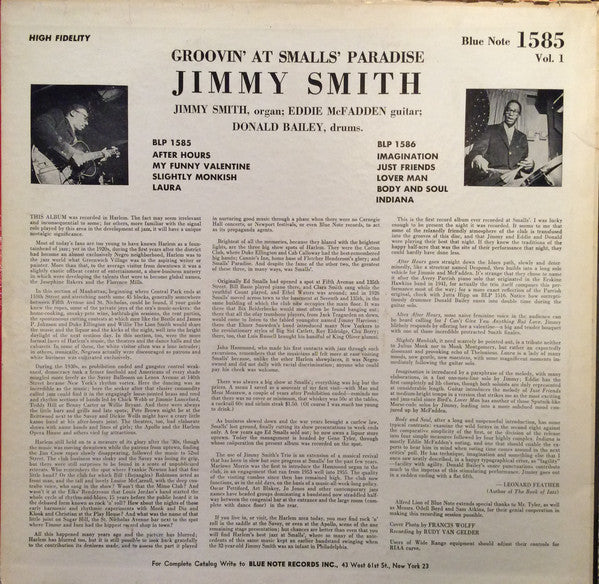 Jimmy Smith : Groovin' At Smalls' Paradise Volume 1 (LP, Album, Mono, RP)