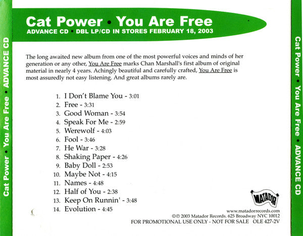Cat Power : You Are Free (CD, Album, Promo)