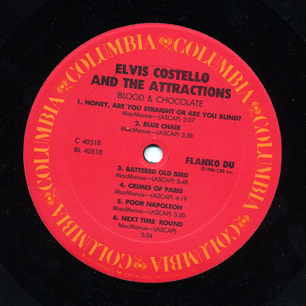 Elvis Costello & The Attractions : Blood & Chocolate (LP, Album, Car)